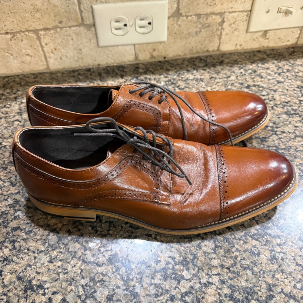 Stacy Adams Mens Cognac‎ Brown Leather Cap Toe Oxford Shoes 25055-221 Size 9.5M